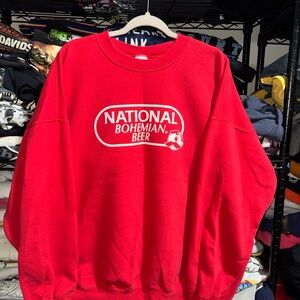 Vintage 90s Rare National Bohemian Beer Promo Red Crewneck Size 2xl